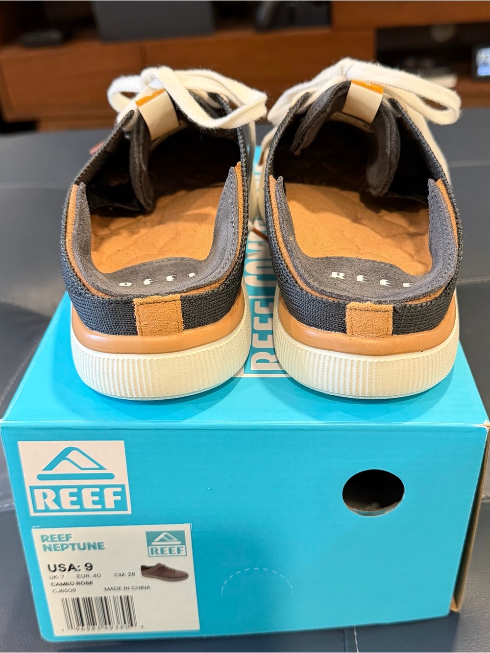 Reef Knit Low-Top Sneakers in Charcoal with White Laces and Tan Accents - Picture 5 of 7